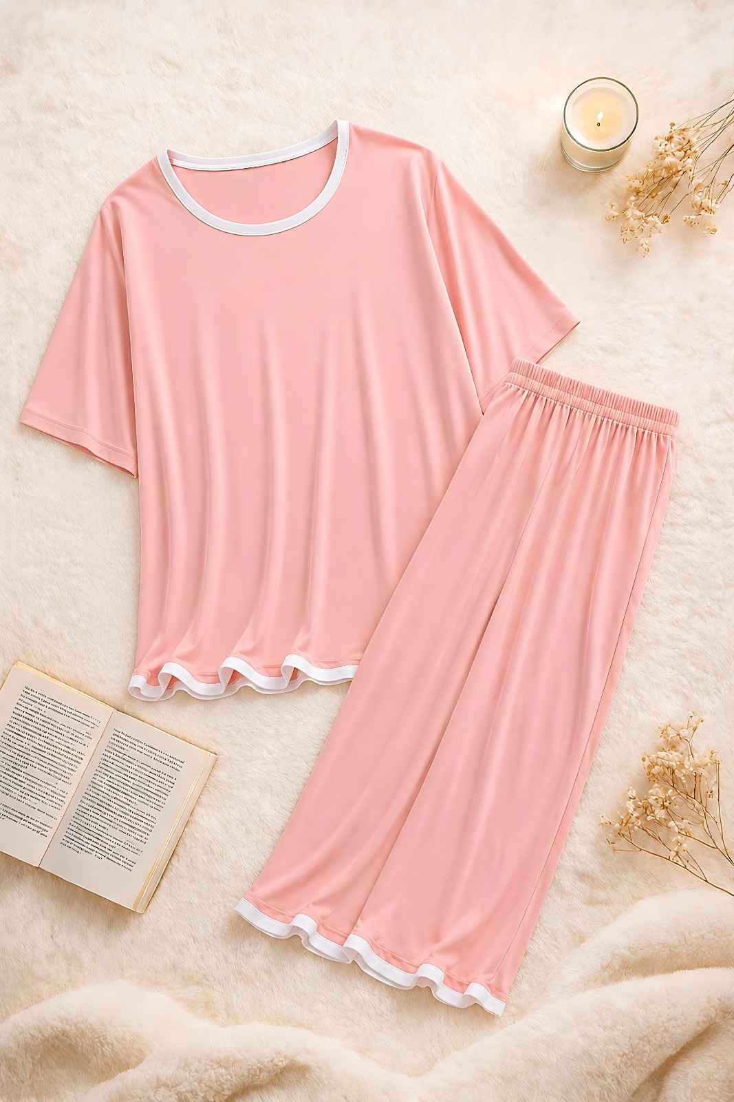 Peach Basic Pearl Plazo PJ Set