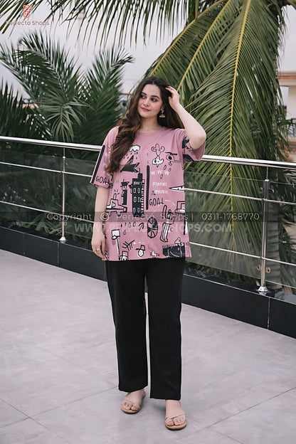 Pink Funcky Printed Night Suit