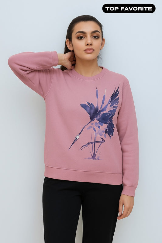 Pink Leaf Printed Sweatshirt