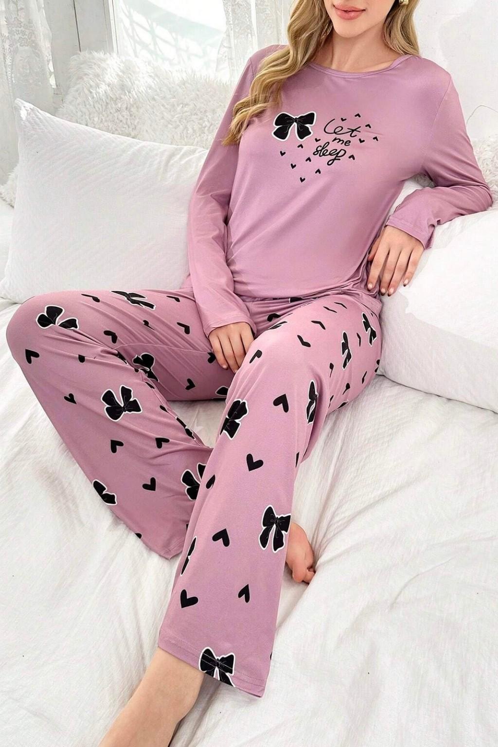 Pink let Me Sleep Printed Night Suit