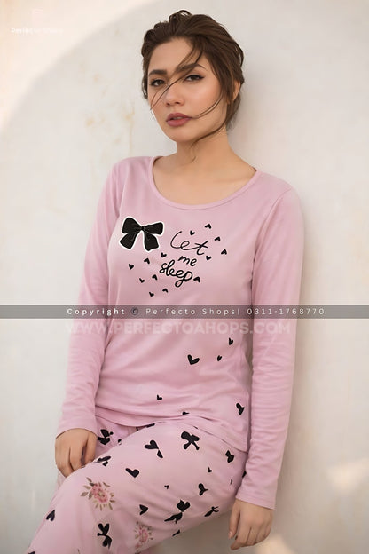 Pink let Me Sleep Printed Night Suit
