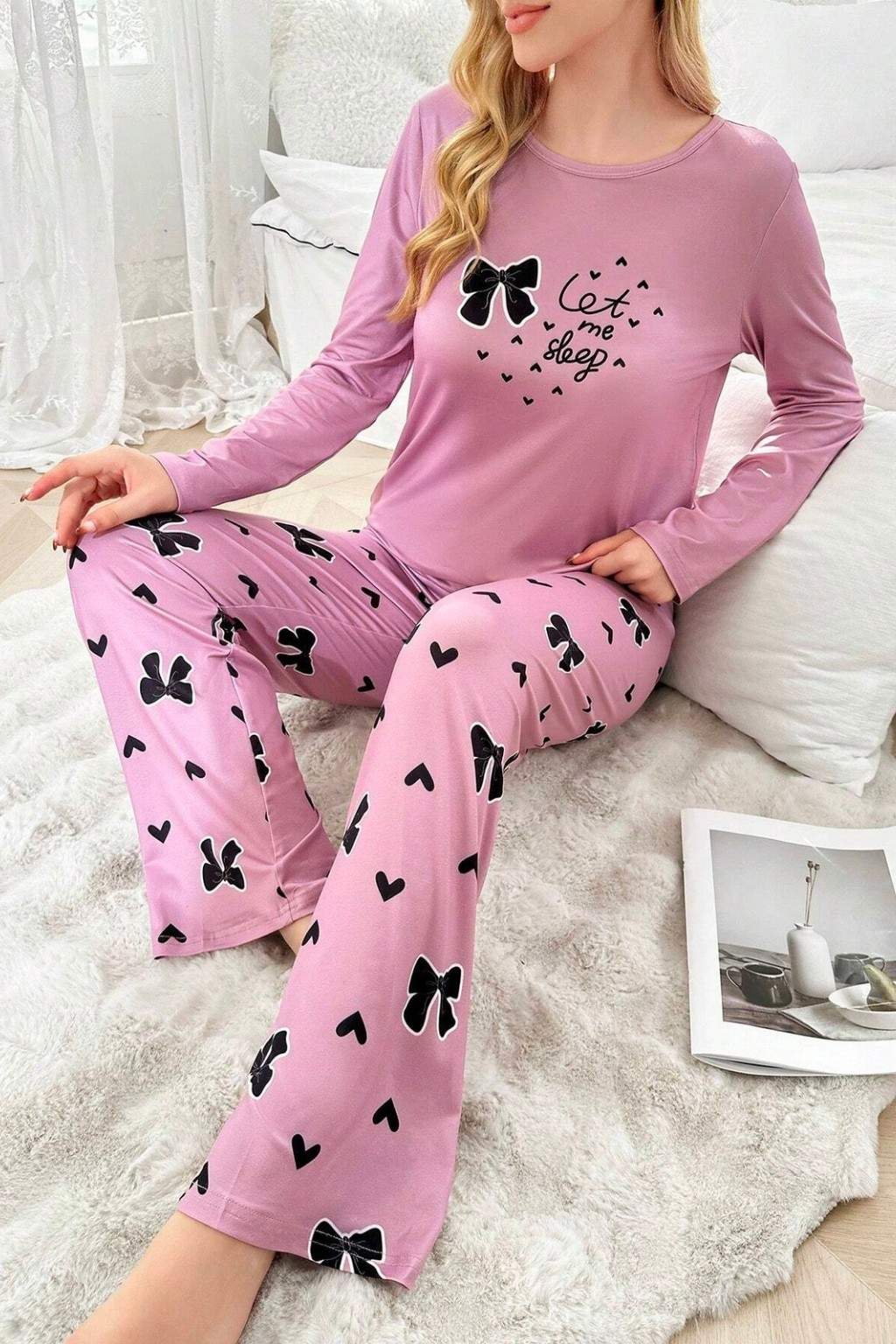Pink let Me Sleep Printed Night Suit