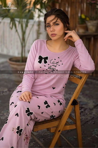 Pink let Me Sleep Printed Night Suit