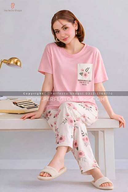 Pocket Printed Flower Night Suit