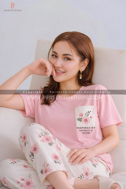 Pocket Printed Flower Night Suit