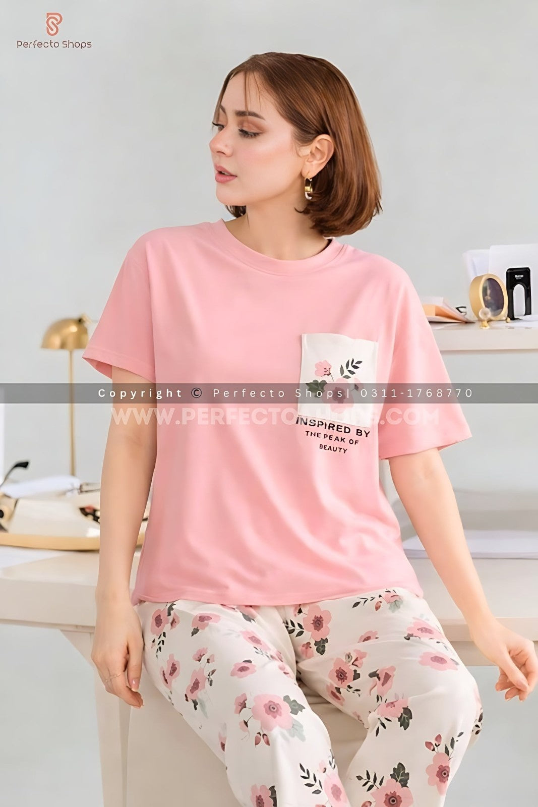 Pocket Printed Flower Night Suit