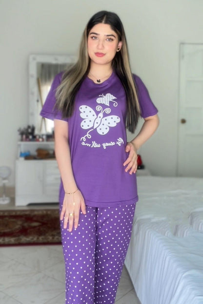 Purple Butterfly Printed Night Suit