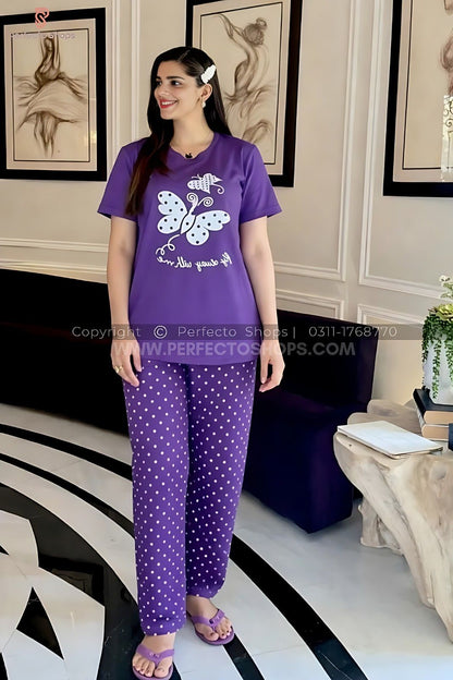 Purple Butterfly Printed Night Suit