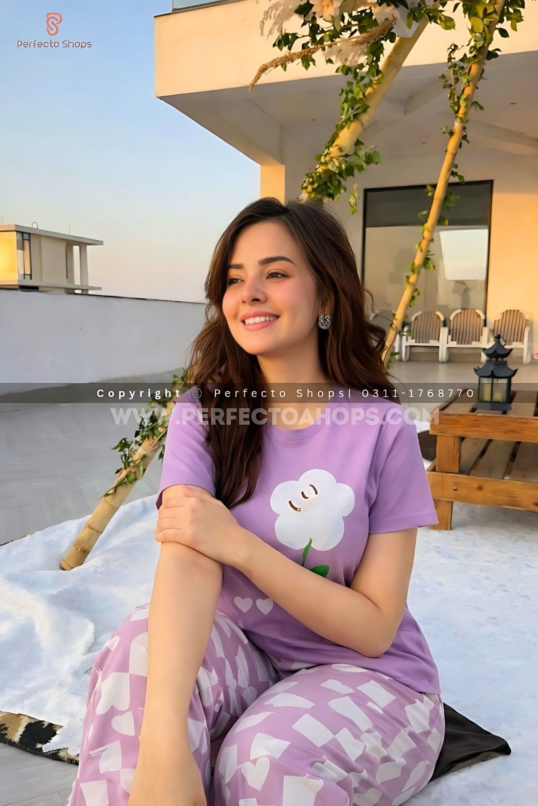 Purple Flower Printed Night Suit