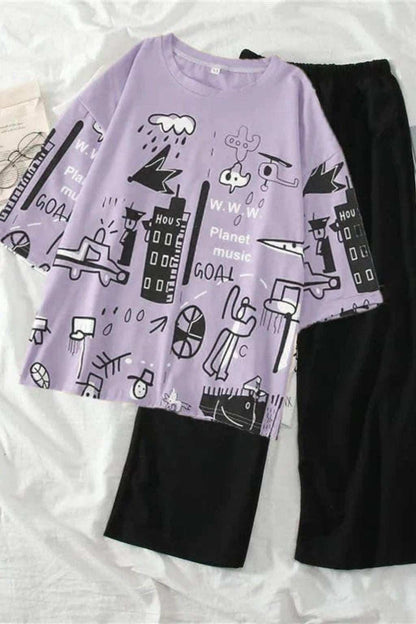 Purple Funcky Printed Night Suit