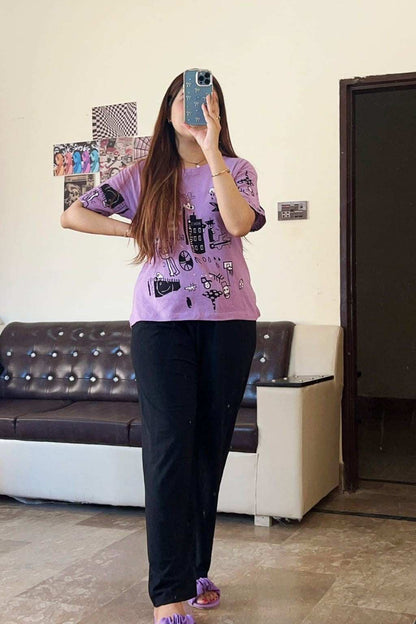 Purple Funcky Printed Night Suit