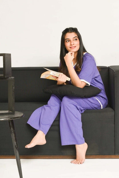 Purple Plain Stylish Night Suit