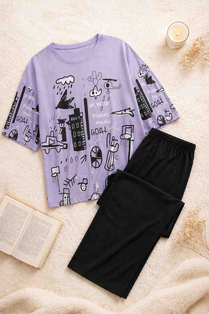 Purple & Black Street Art PJ Set