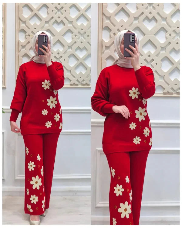 Red Sunflower Printed Fleece Co-ord Set