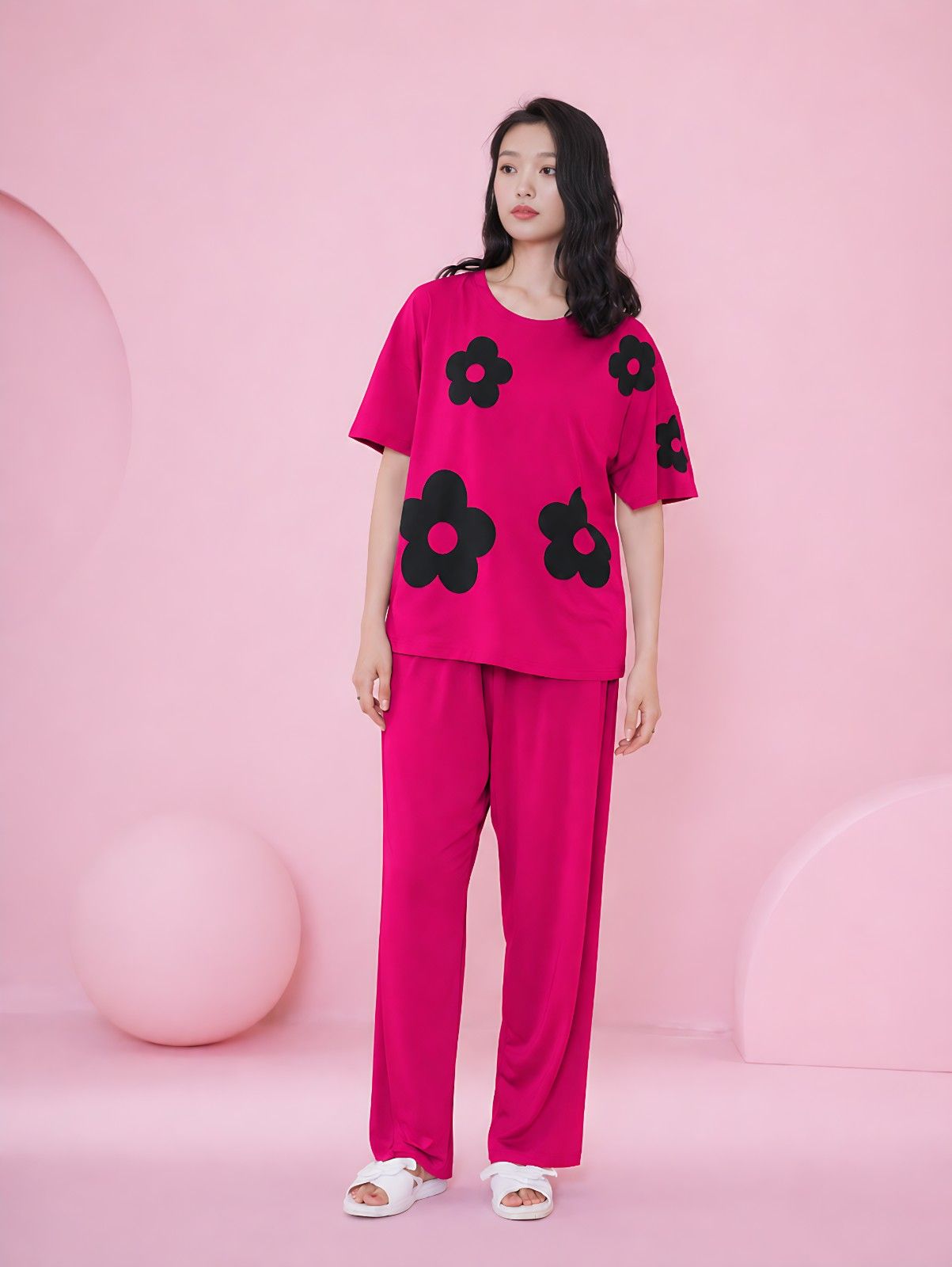 Raspberry Pink Print Sleepwear PJ Set