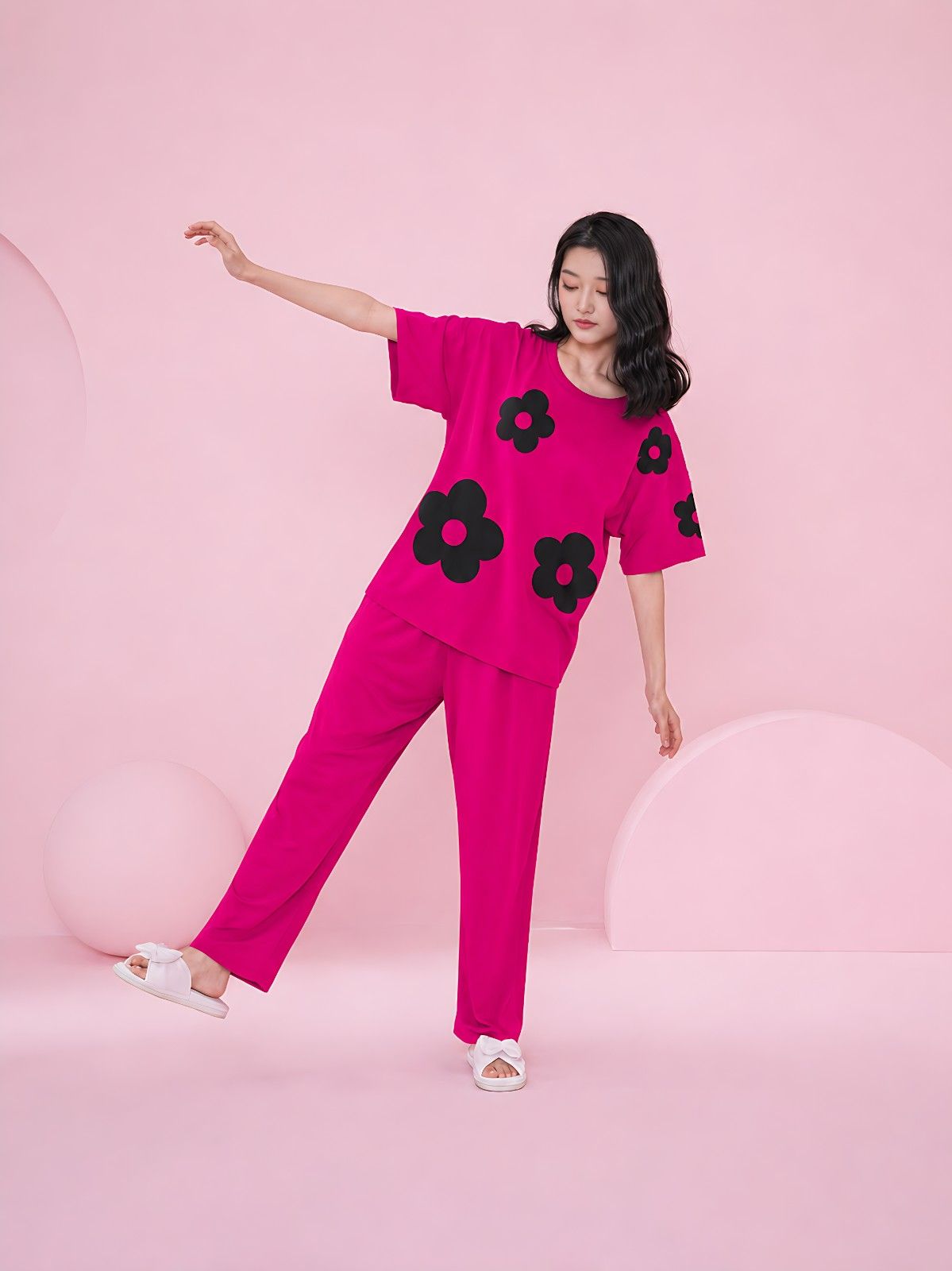 Raspberry Pink Print Sleepwear PJ Set