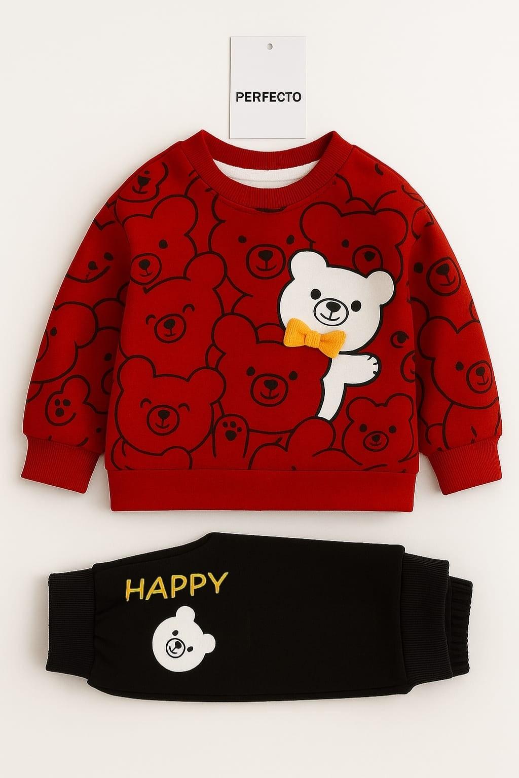 Red Bears Print Sweatshirt With Trouser For Kids (EACH)