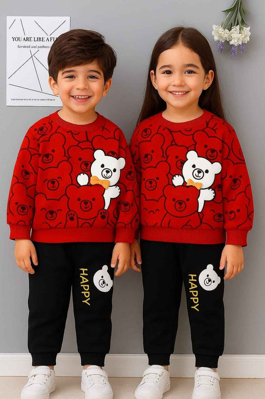 Red Bears Print Sweatshirt With Trouser For Kids (EACH)