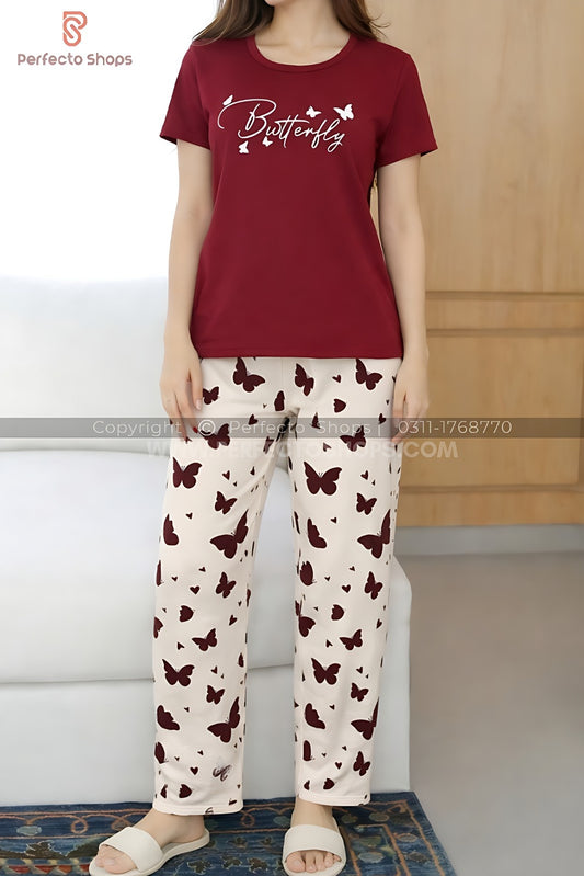 Red Butterfly Printed Night Suit