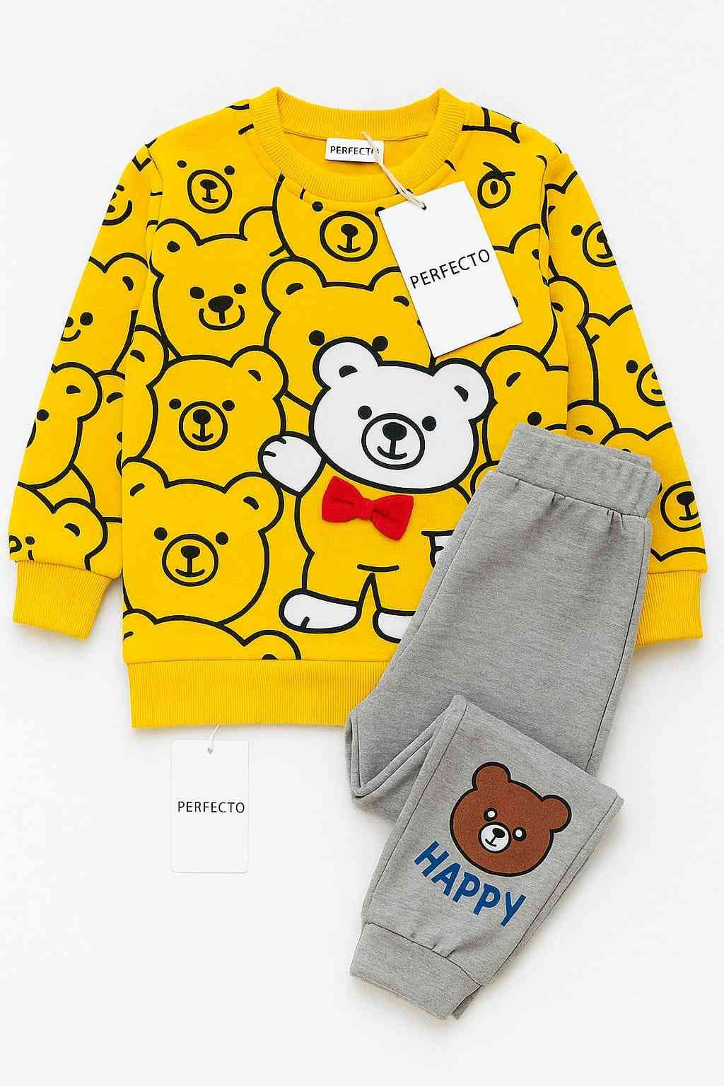 Yellow Bears Print Sweatshirt With Trouser For Kids (Each)