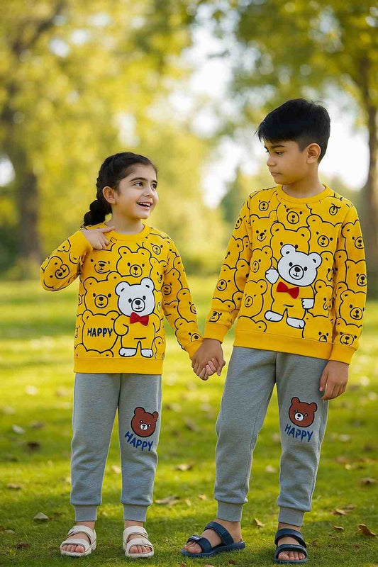 Yellow Bears Print Sweatshirt With Trouser For Kids (Each)