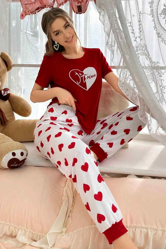Red heart Printed Night Suit