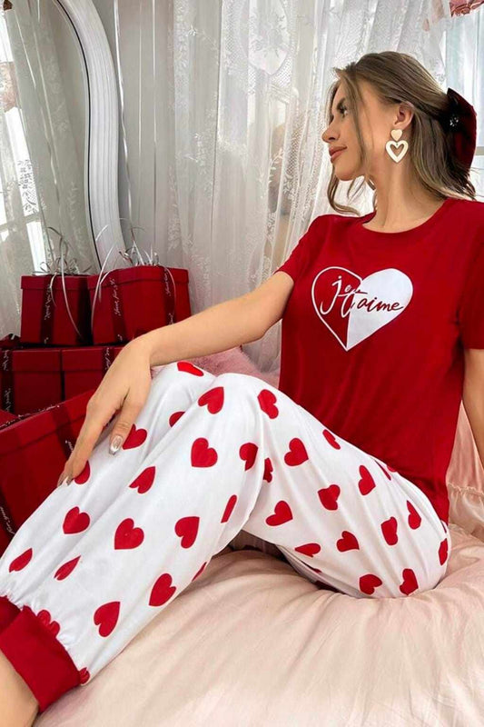 Red heart Printed Night Suit