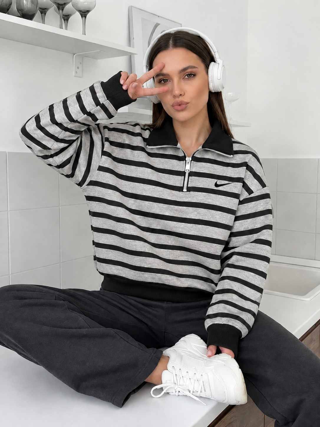 Black Streetline Half-Zip Fleece Sweatshirt