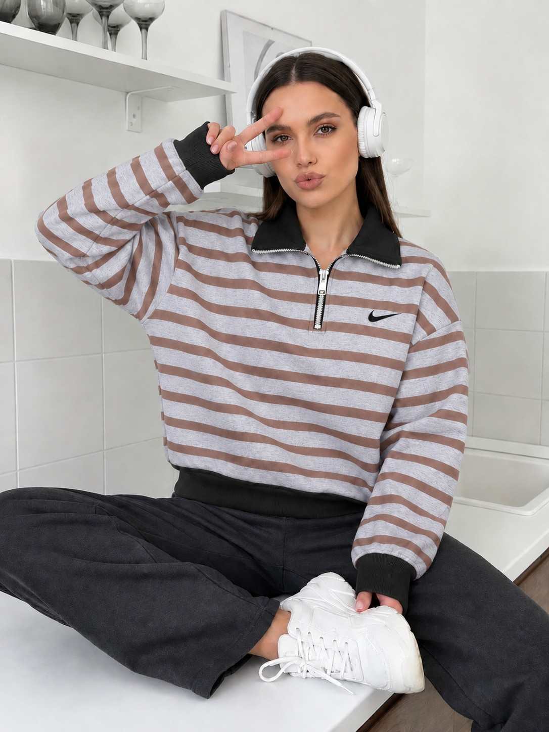 Brown Streetline Half-Zip Fleece Sweatshirt