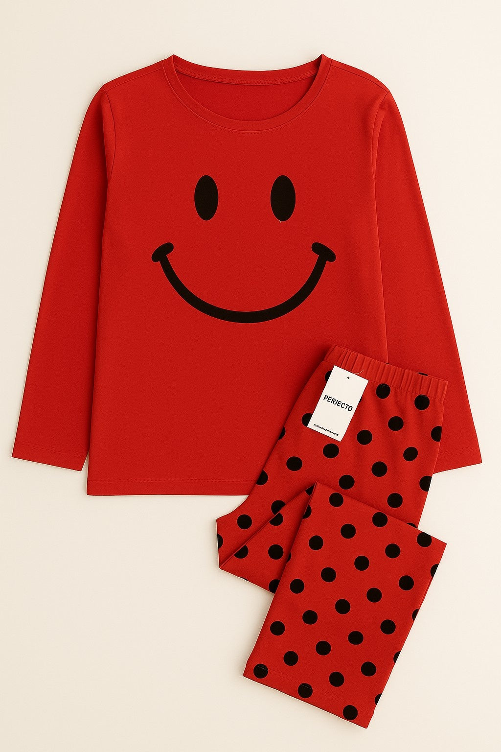 Red Smiley Printed Night Suit
