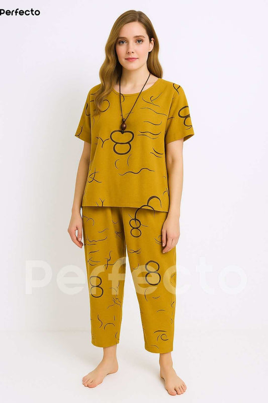 Ring Yellow Printed Capri Night Suit