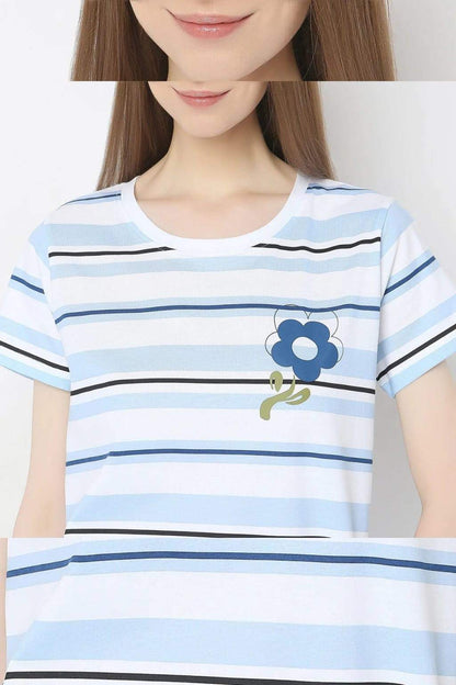 Sky Blue Lilly Printed Night Suit