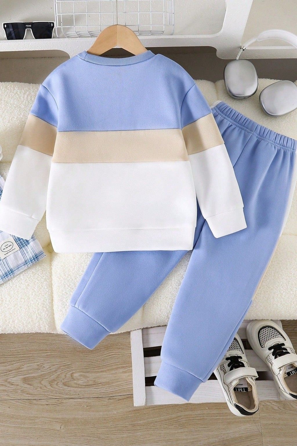 Sky Blue Panel Printed Kids Winter Suit (Each)