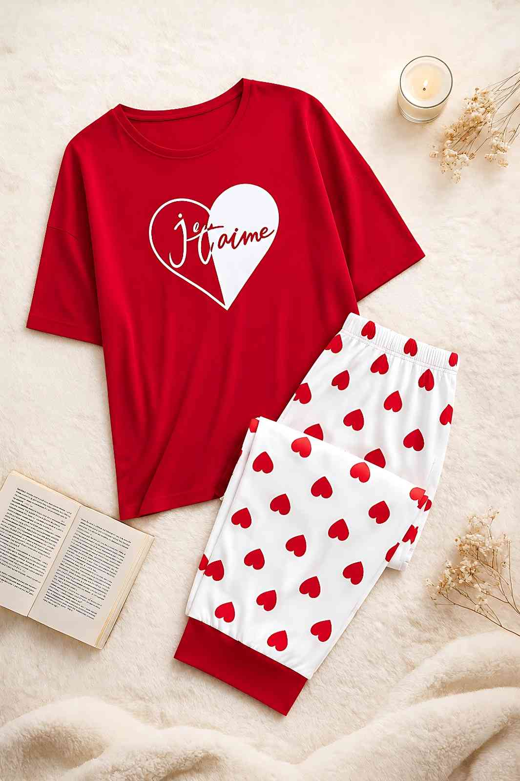 Red heart Printed Night Suit