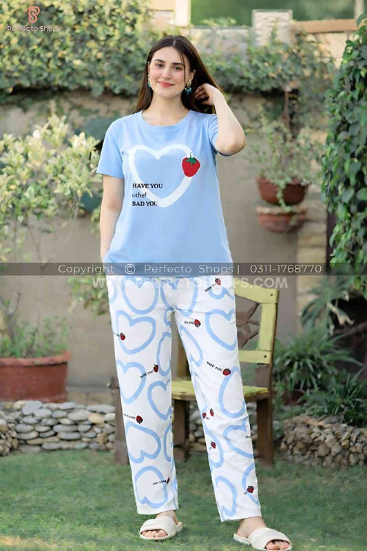 Strawberry Heart Printed Night Suit