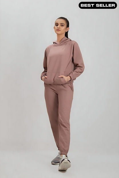 Tea Pink Warm Hoodie And Pant Co-ord Set