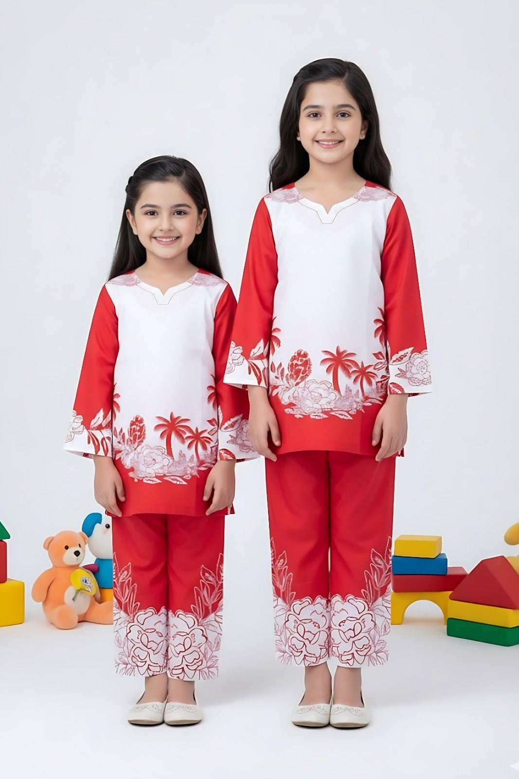 Tropical Red Palm Swiss Co-ord Set (Each)
