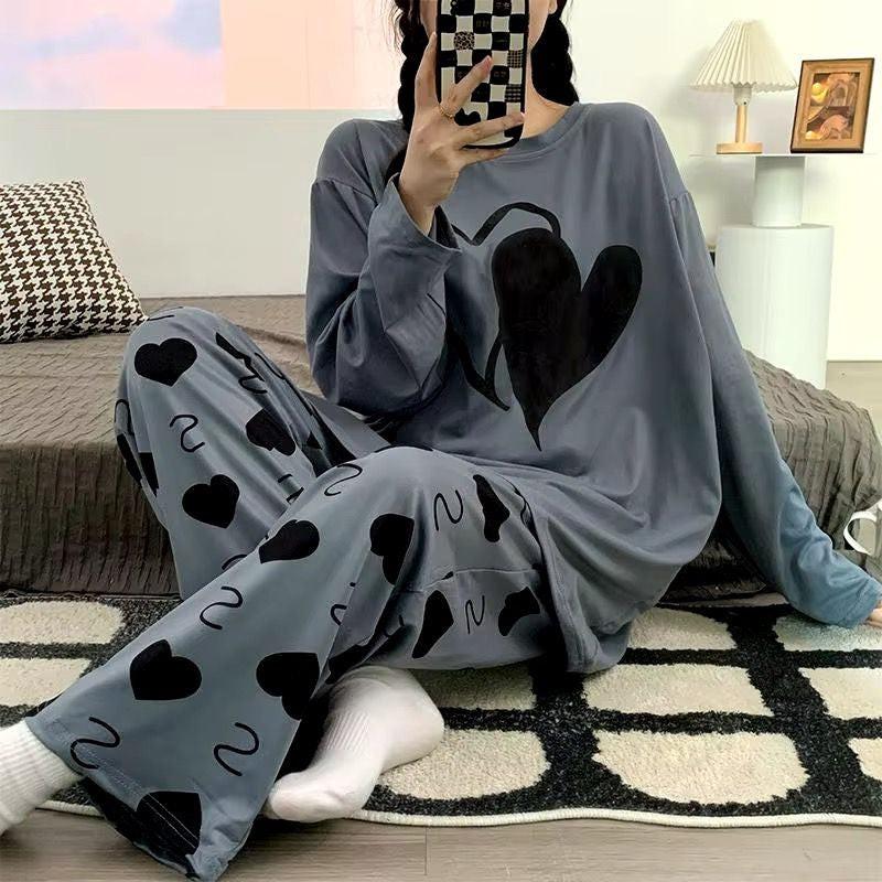 Grey Cozy Double Hearts PJ Set