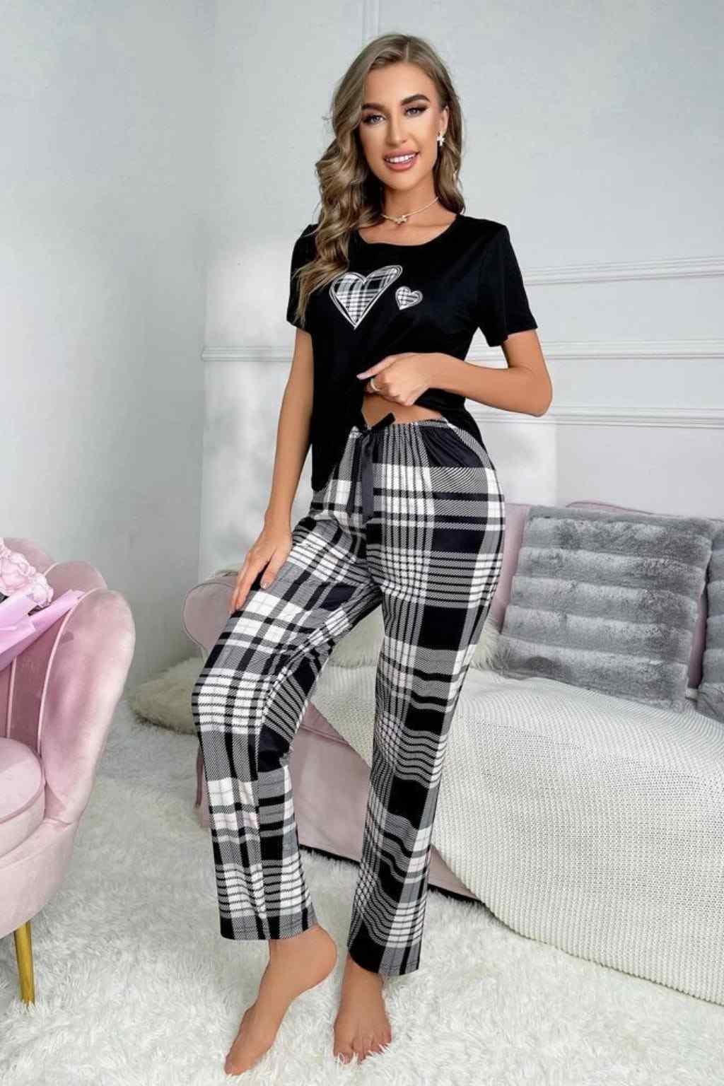 White Heart Printed Night Suit