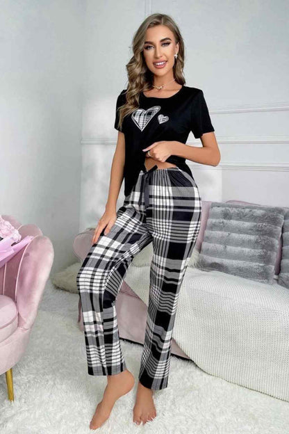 White Heart Printed Night Suit