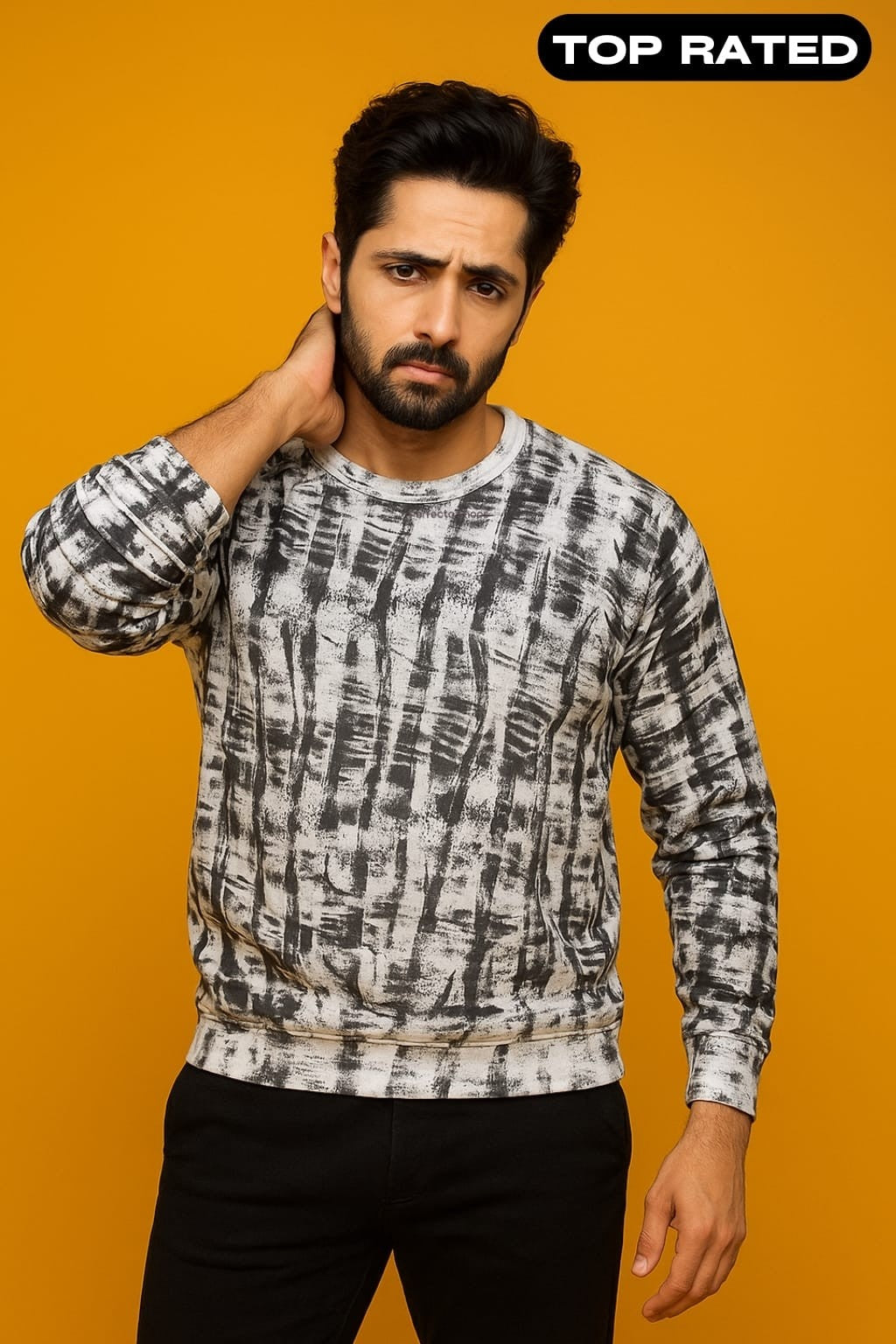 White & Black Random Printed Sweat Shirt For Unisex