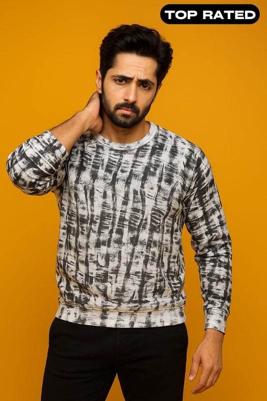 White & Black Random Printed Sweat Shirt For Unisex
