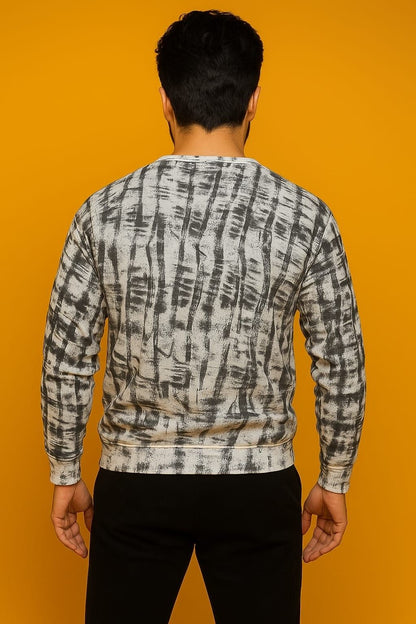 White & Black Random Printed Sweat Shirt For Unisex