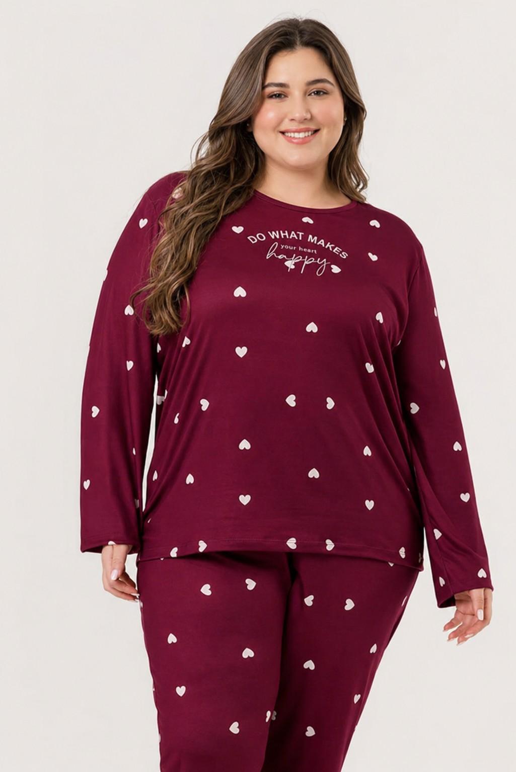 Wine Heart Print Pajama & Eye Mask PJ Set