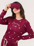 Wine Heart Print Pajama & Eye Mask PJ Set