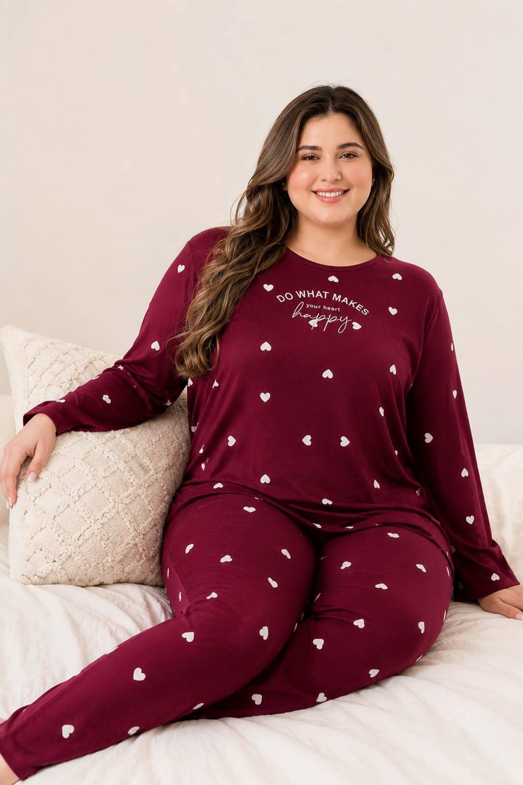 Wine Heart Print Pajama & Eye Mask PJ Set