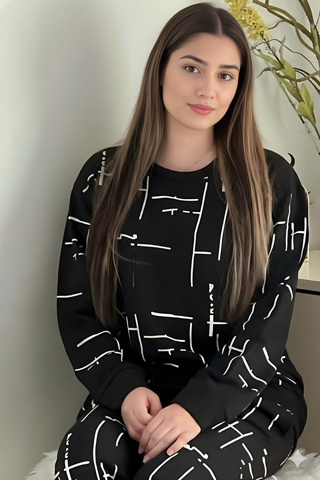 Winter Black Capri Printed Night Suit