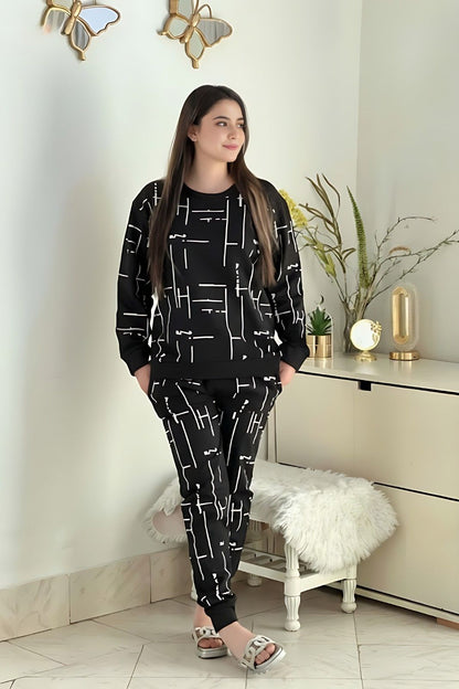 Winter Black Capri Printed Night Suit