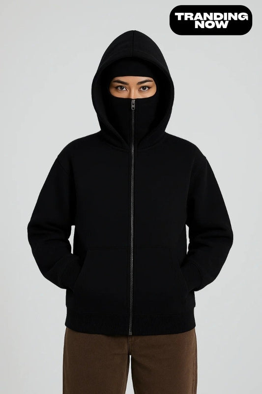 Women Balaclava Ninja Zipper Hoodie Jacket