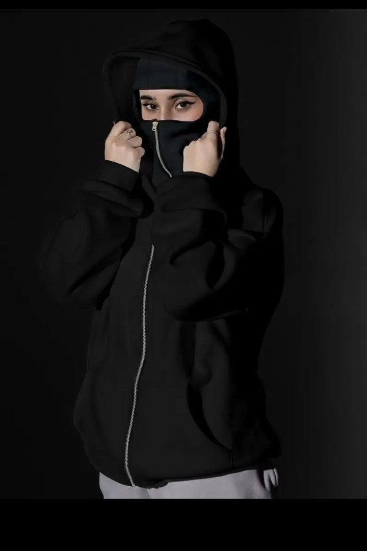 Women Balaclava Ninja Zipper Hoodie Jacket